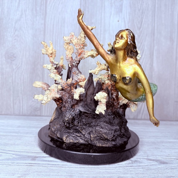 SPI gallery nautical brass mermaid dolphin coral reef candle holder figurine - Picture 6 of 16